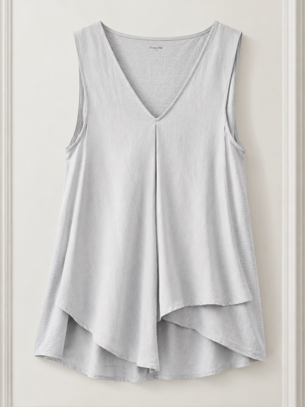 Garnet Hill Sleeveless Layered V-Neck Tunic Top – Light Gray